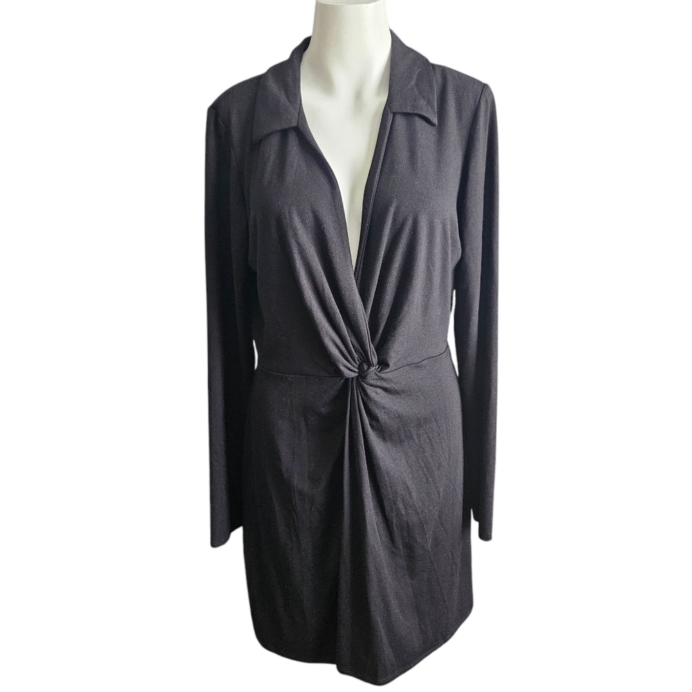 Reformation Black Twist‎ Front V-Neck LS Mini Dress Sz XL Whimsygoth LBD